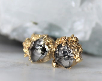 herkimer diamond earrings, raw crystal studs, gold crystal earrings, crystal studs, gold jewelry, gift for her