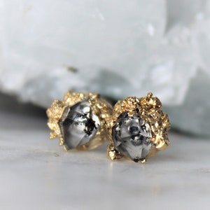 herkimer diamond earrings, raw crystal studs, gold crystal earrings, crystal studs, gold jewelry, gift for her