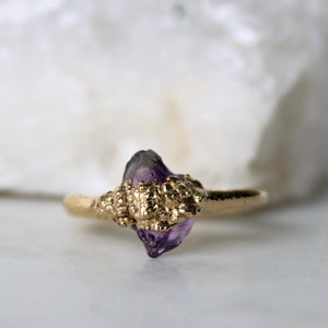 Raw amethyst ring, raw gemstone jewelry, gold ring, organic jewelry, gift for her