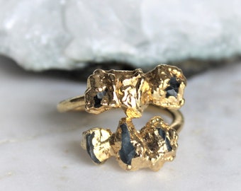 apatite ring, gold ring, open ring, raw stone jewelry, raw apatite, rough gemstone, gift for her