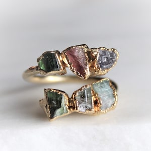 open tourmaline ring, raw tourmaline ring, raw gemstone ring, tourmaline cuff ring, rough tourmaline