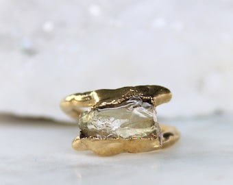 sunstone ring, raw stone, rough sunstone, raw gemstone jewelry, gold ring, organic jewelry, gift for her