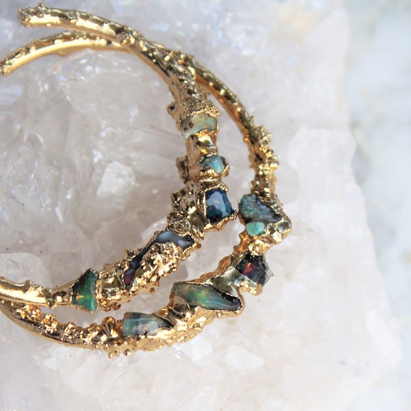 opal earrings, opal hoops, opal earrings, statement earrings, gold hoops, october birthstone, gifts for her, fire opal earrings