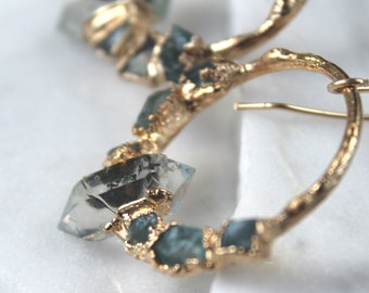herkimer diamond earrings, raw crystal earrings, apatite earrings, post earrings, raw apatite, raw stone earrings