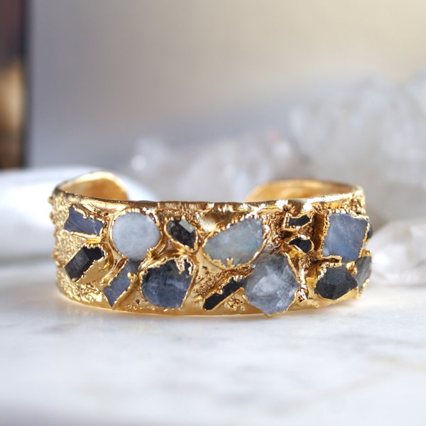 moonstone bracelet, raw gemstone, herkimer diamond, cuff bracelet, raw crystal bracelet, gemstone cuff, stacking bracelet, gift for her