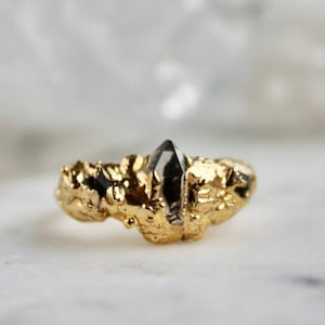 Anillo de diamantes Herkimer, anillo de perla, joyería nupcial, joyería de cristal en bruto, anillo de piedra en bruto, piedra de nacimiento de junio