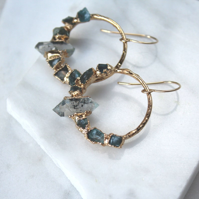 herkimer diamond earrings, raw crystal earrings, apatite earrings, post earrings, raw apatite, raw stone earrings image 5