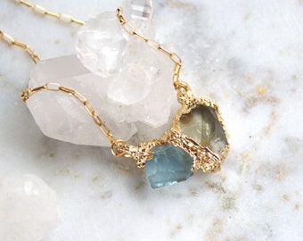 Oregon sunstone, Partially faceted, Aquamarine jewelry, layering necklace, Gift for her