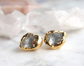 topaz earrings, topaz studs, hand faceted jewelry, november birthstone, gold earrings, white topaz