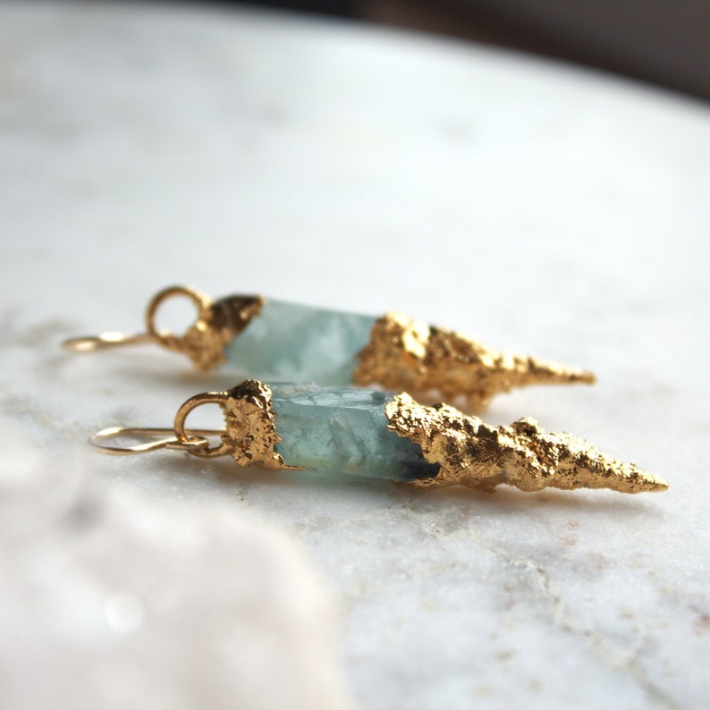 icicle earrings, aquamarine earrings, raw crystal earrings, raw aquamarine, post earrings, march birthstone, raw stone earrings image 1