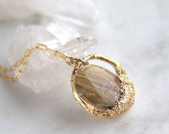 Rutile quartz necklace, rutilated quartz, gold necklace, gift for her