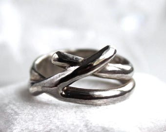 Handgeschnitzter Sterling Silber Ring, Größe 8