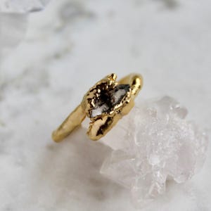 Herkimer diamond ring, crystal jewelry, open ring, gold ring