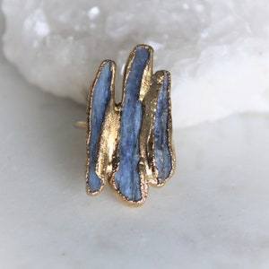 Raw Kyanite Ring, Statement Jewelry, Raw Crystal Ring, Blue Gemstone