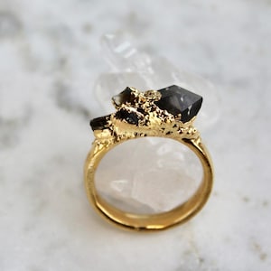Raw citrine and Herkimer diamond ring, size 7, textured statement ring, gift for her