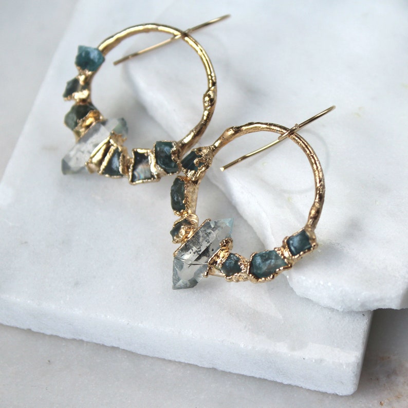 herkimer diamond earrings, raw crystal earrings, apatite earrings, post earrings, raw apatite, raw stone earrings image 4