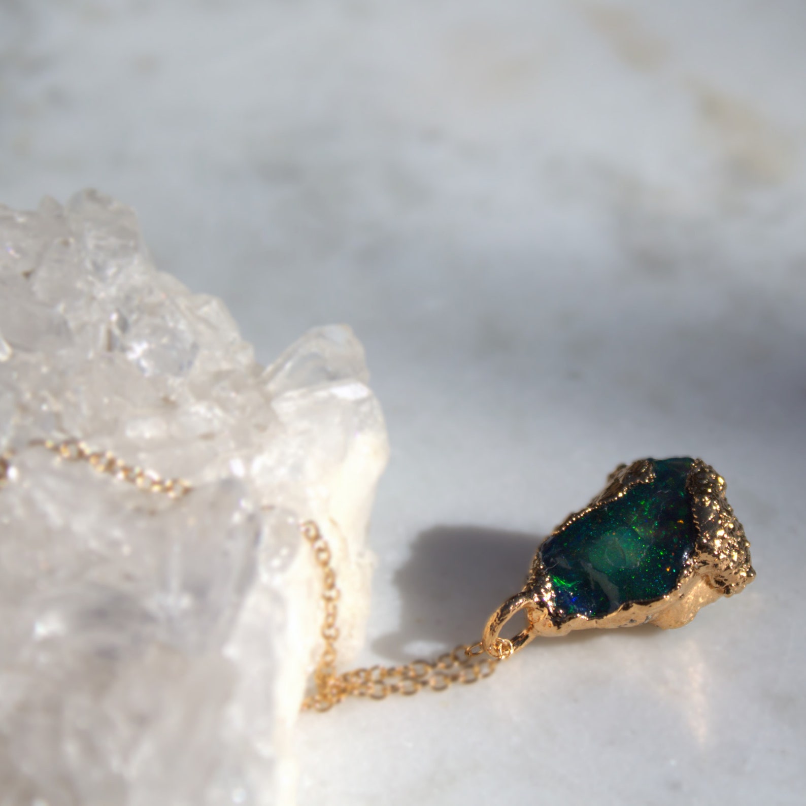 Black Opal Necklace, Gold Necklace, Raw Opal, Layering Necklace, Gift ...