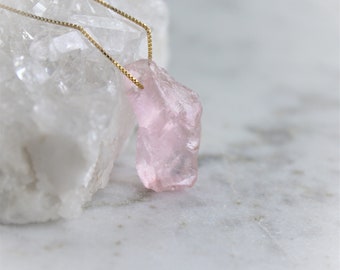 rose quartz necklace, gold necklace, raw stone jewelry,