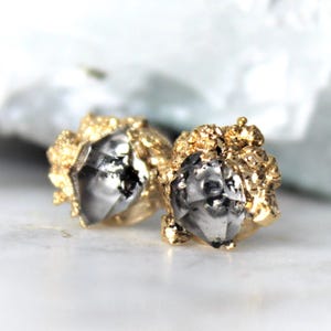 Textured Gold Dipped Herkimer Diamond Stud Earrings (6mm)