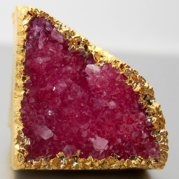 CANDY Gold dipped hot pink druzy statement  ring