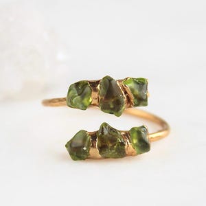Raw Peridot Ring: 18k Gold Dipped, Electroformed Statement Ring