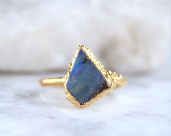 boulder opal ring, Australian opal, statement jewelry, textured gold, one of a kind, october birthstone, pearl ring, gift for her