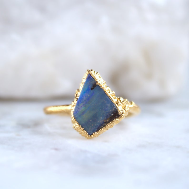 boulder opal ring, Australian opal, statement jewelry, textured gold, one of a kind, october birthstone, pearl ring, gift for her image 1