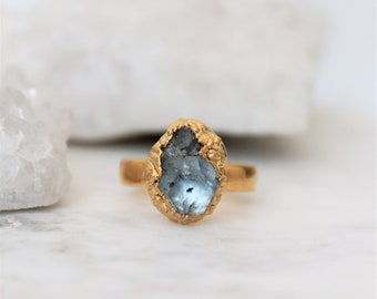 aquamarine ring, raw gemstone jewelry, blue stone, march birthstone, beryl ring