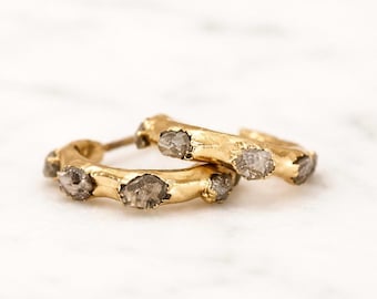 Raw Diamond Earrings: 18k Gold Dipped Hoops