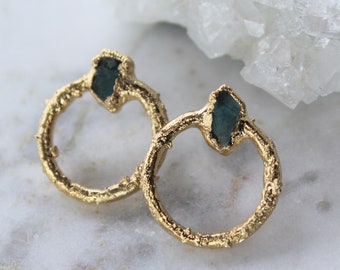 apatite earrings, raw gemstone jewelry, gold post, crystal earrings, gifts for her