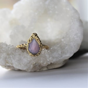 peruvian opal ring, pink stone, opal stacking ring, gold opal ring, raw stone jewelry image 1