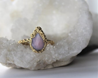 peruvian opal ring, pink stone, opal stacking ring, gold opal ring, raw stone jewelry