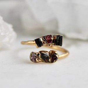 open tourmaline ring, raw tourmaline ring, raw gemstone ring, tourmaline cuff ring, rough tourmaline