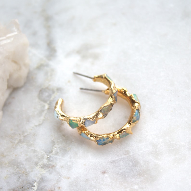 opal earrings, opal hoops, opal earrings, statement earrings, gold hoops, october birthstone, gifts for her, fire opal earrings image 2