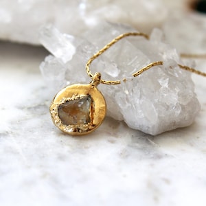 Raw sunstone necklace, Golden disc, Oregon sunstone, layering necklace, Raw stone jewelry, Gift for her