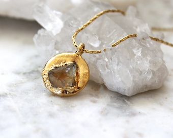 Raw sunstone necklace, Golden disc, Oregon sunstone, layering necklace, Raw stone jewelry, Gift for her