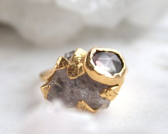 raw morganite ring, tourmaline ring, silver ring, leaf ring, prong set ring, plant lover, pink stone ring, raw stone ring, gift for her