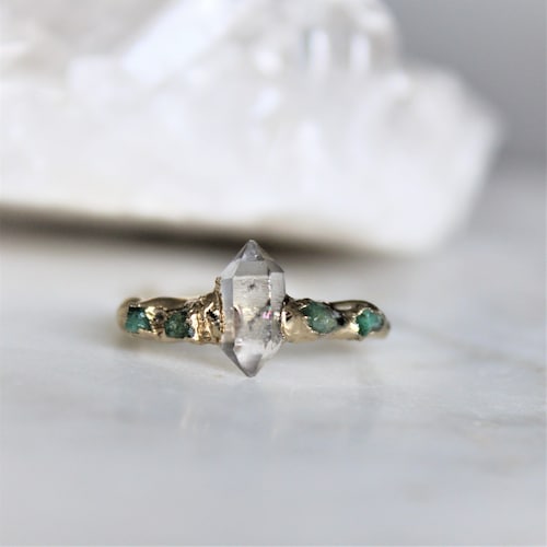 Fire Opal Ring Herkimer Diamond Raw Stone Jewelry Statement - Etsy