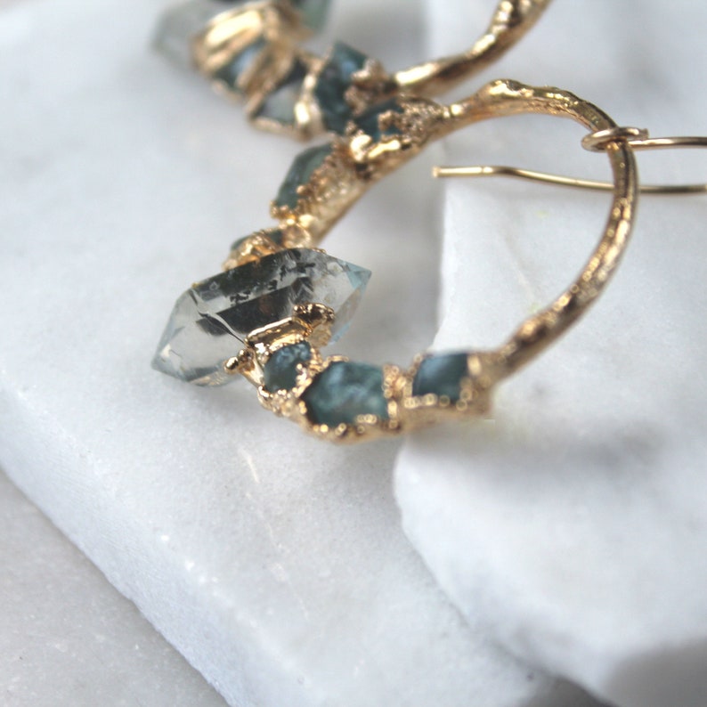 herkimer diamond earrings, raw crystal earrings, apatite earrings, post earrings, raw apatite, raw stone earrings image 1