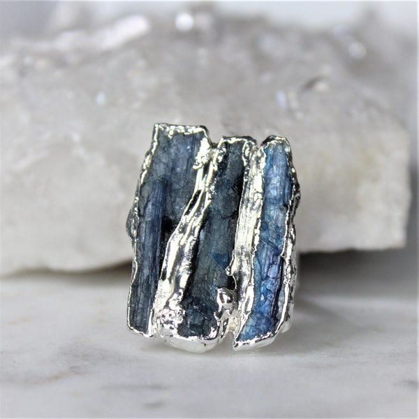 Raw Kyanite Ring, Statement Jewelry, Raw Crystal Ring, Blue Gemstone