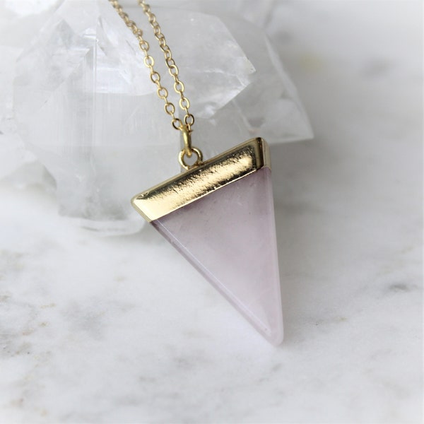 rose quartz necklace, gold necklace, layering necklace, pink gemstone, gift for her