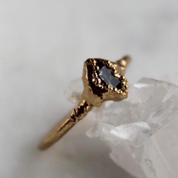 Gold Dipped Herkimer Diamond Ring - Size 6, Ooak