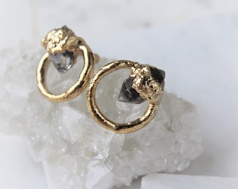 herkimer diamond earrings, raw crystal earrings, rough hoops, gold earrings, gift for her, post earrings