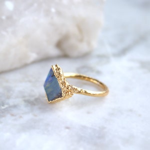 boulder opal ring, Australian opal, statement jewelry, textured gold, one of a kind, october birthstone, pearl ring, gift for her image 2