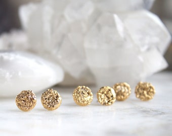 textured gold earrings, stud earrings, gold nugget, organic jewelry, gift for her