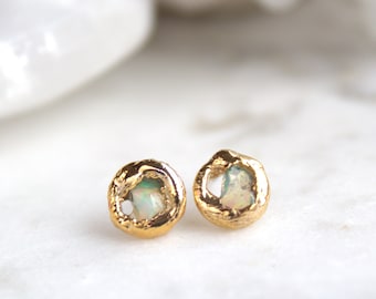 opal earrings, fire opal studs, opal stud earrings, gold earrings, gold stud earrings, opal studs, gifts for her