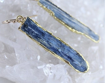 Raw Kyanite Earrings, Statement jewelry, Raw Crystal Earrings, Blue Gemstone