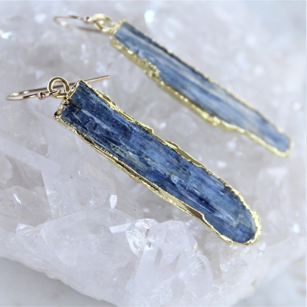 Raw Kyanite Earrings, Statement jewelry, Raw Crystal Earrings, Blue Gemstone