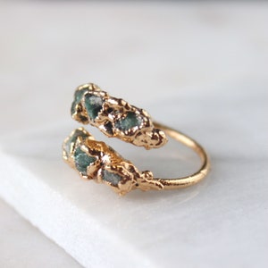raw emerald ring, gold gemstone ring, open emerald ring, may birthstone image 2