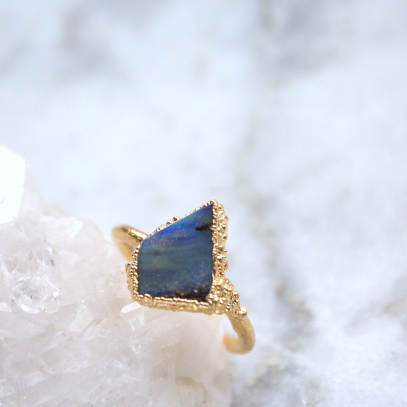 boulder opal ring, Australian opal, statement jewelry, textured gold, one of a kind, october birthstone, pearl ring, gift for her image 3